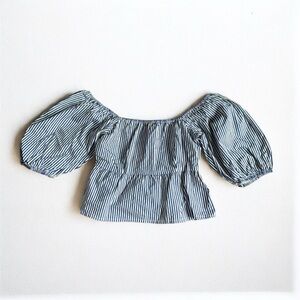 Sim & Sam Anthropologie Blue White Stripe Smock Baby Doll Peplum Top Size Small